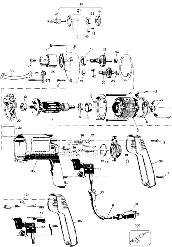 Page A Diagram and Parts List for 1046 Type 100 Black and Decker Electric Drill